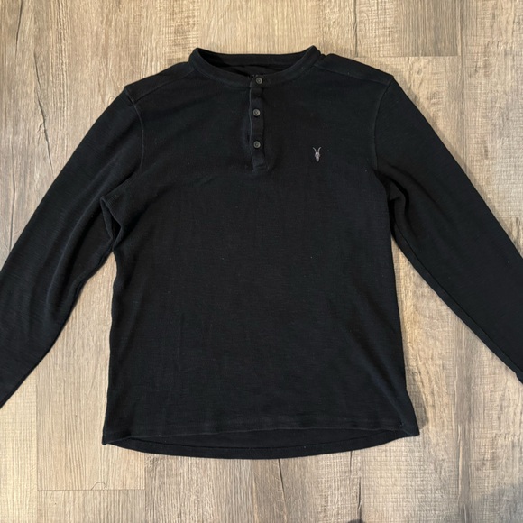All Saints Other - MUSE LONG SLEEVE HENLEY BLACK SIZE MEDIUM REGULAR FIT